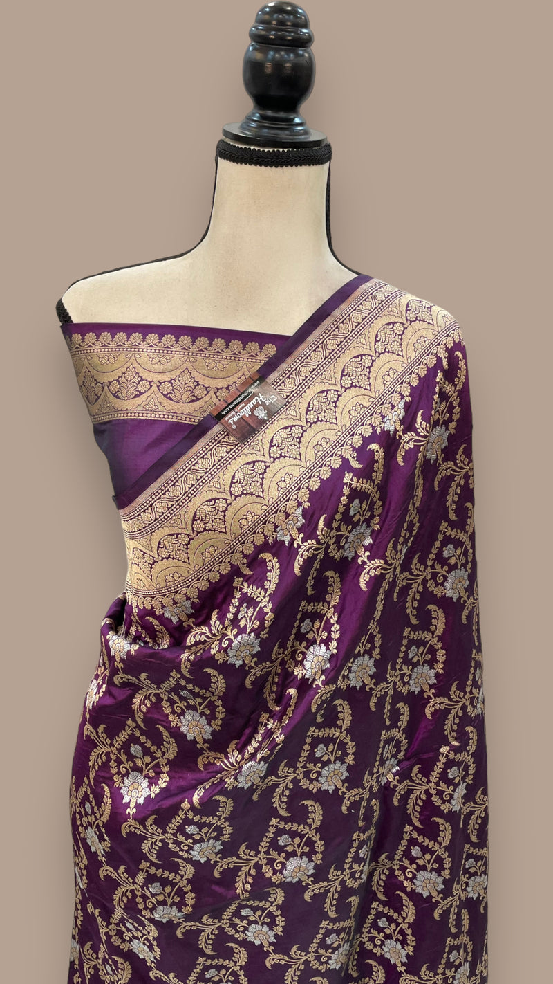 Pure Katan Silk Banarasi Handloom Saree - All over Sona Roopa Jaal work - The Handlooms