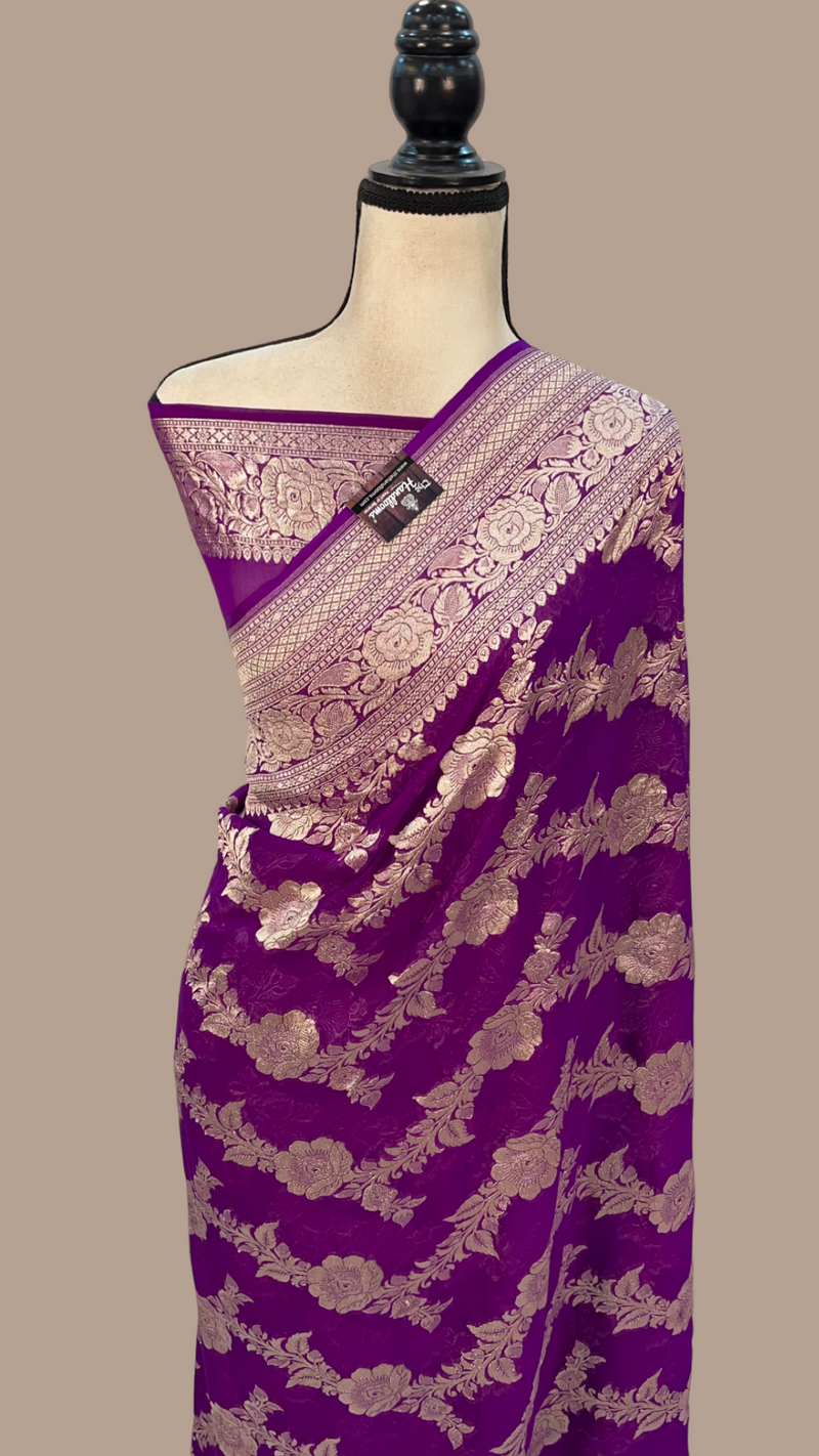 Pure Khaddi Georgette Banarasi Saree - water zari - The Handlooms