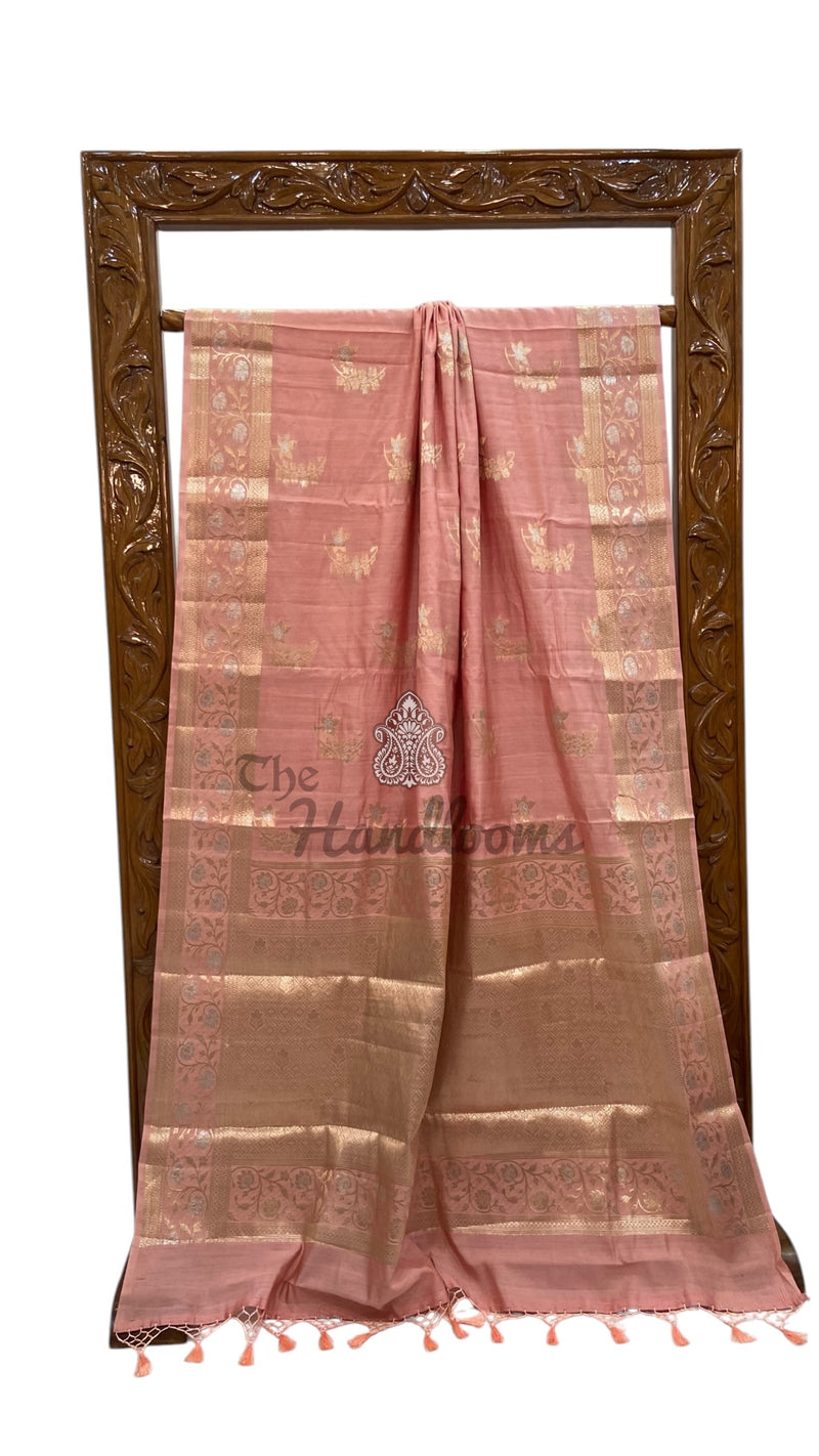 Onion Pink Pure Mango Silk Banarasi Handloom Saree - The Handlooms