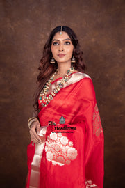 Red Pure Kora Handloom Banarasi Saree - The Handlooms