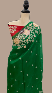 Pure Organza Chikankari Handloom Banarasi Saree - The Handlooms