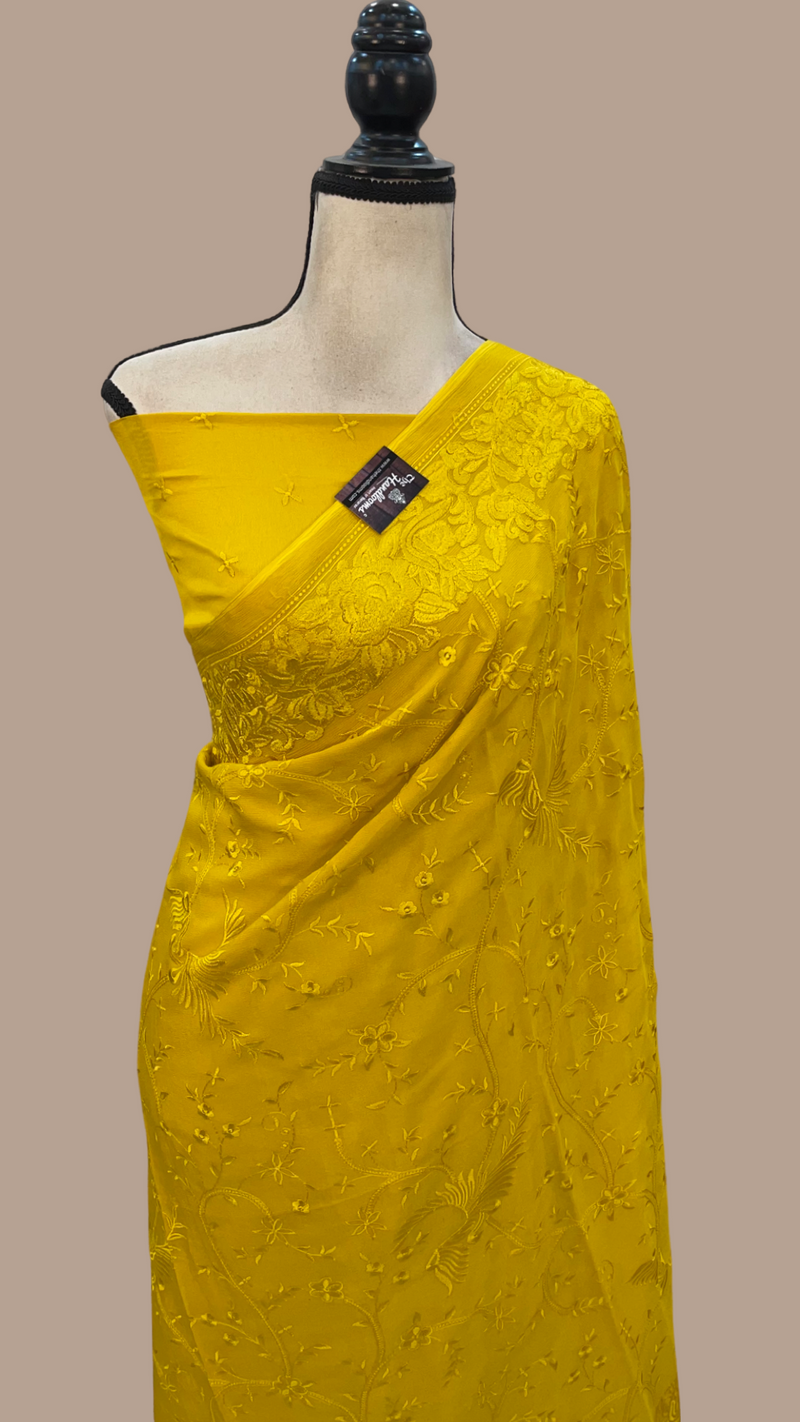 Pure Georgette Chikankari Handloom Banarasi Saree - The Handlooms