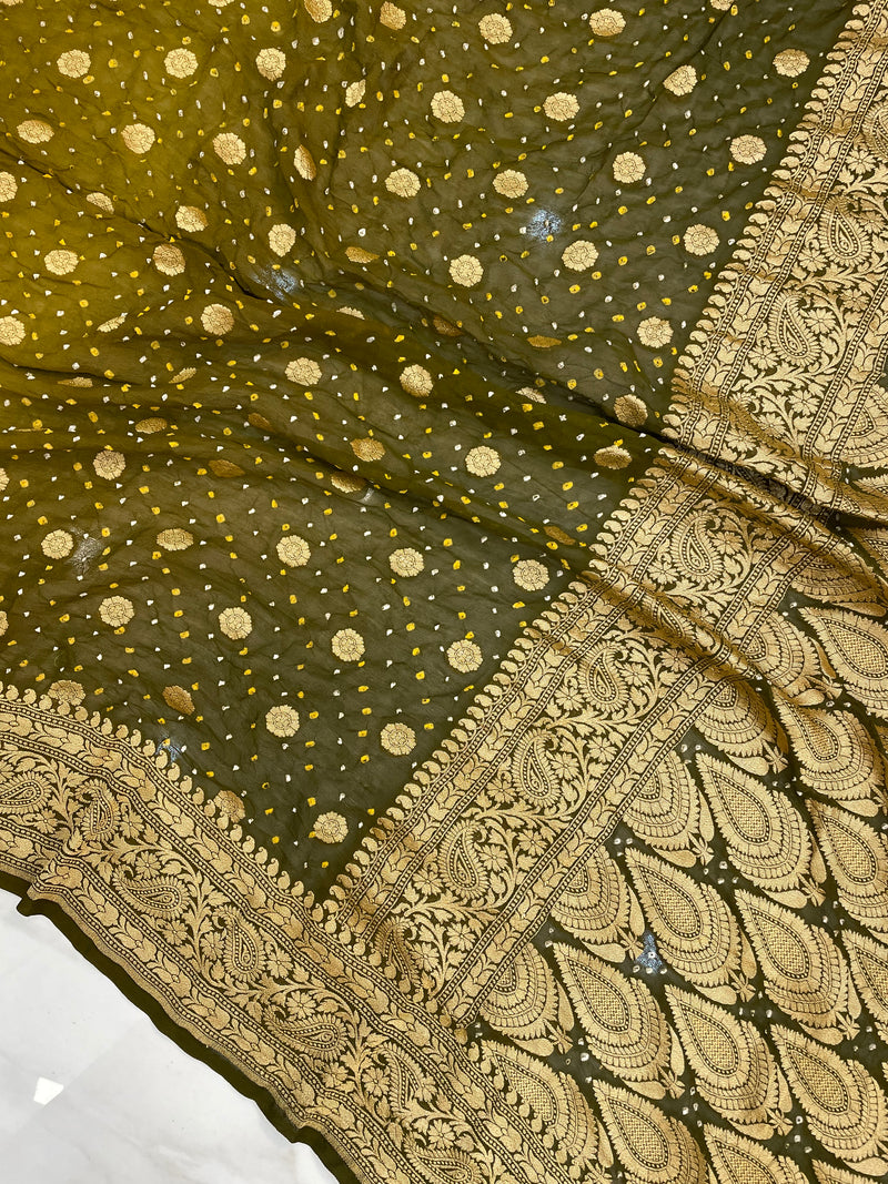Pure Georgette Banarasi Bandhej Handloom Saree - The Handlooms