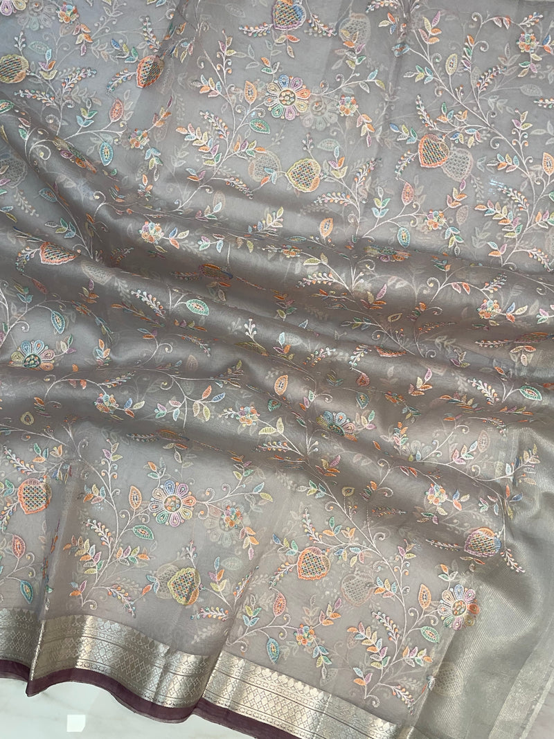 Pure Organza Handloom Banarasi dupatta With Chikankari And Digital Print - The Handlooms