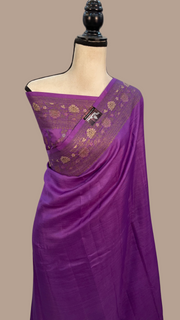 Purple Pure Butter Crepe Banarasi Saree - The Handlooms