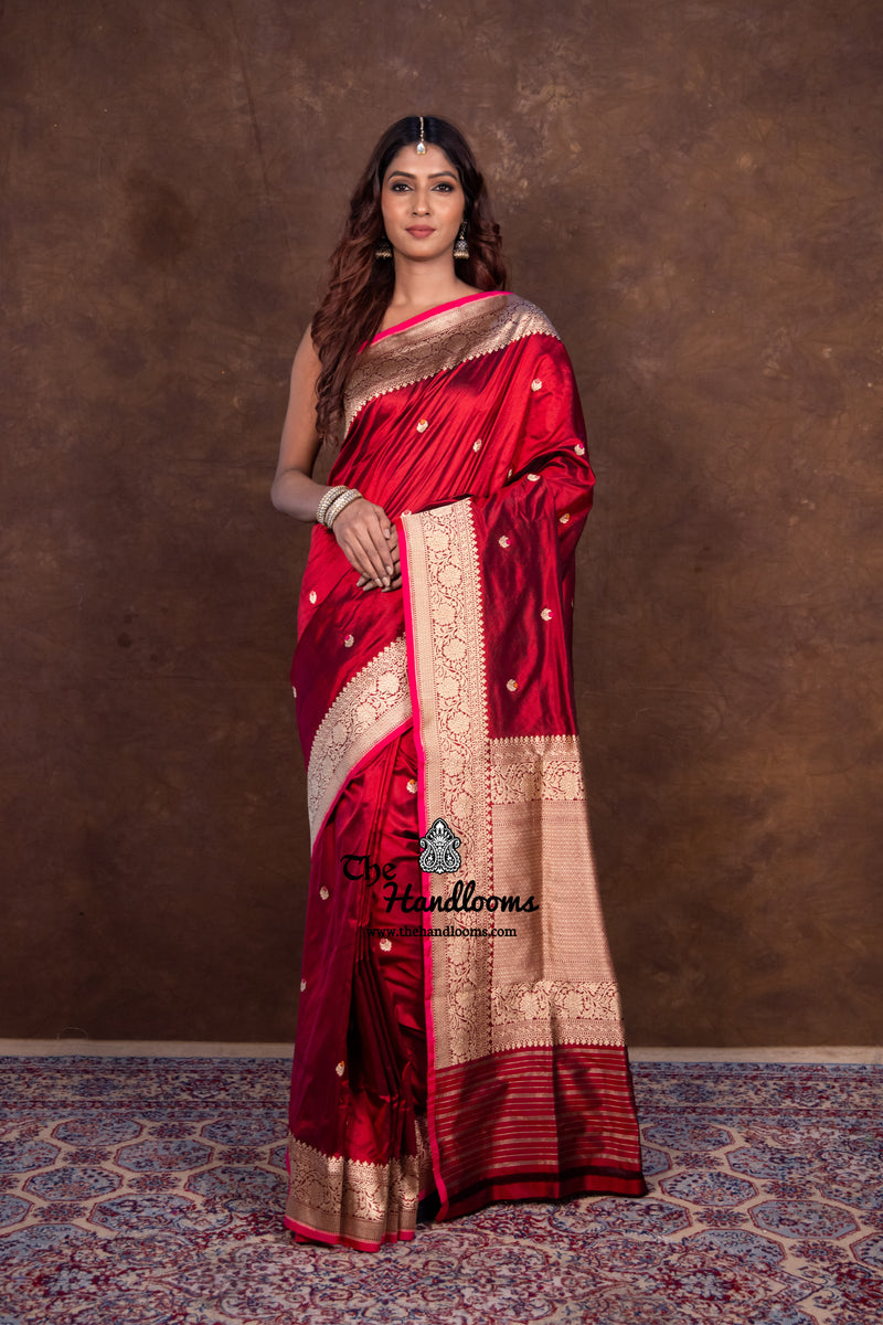 Pure Katan Silk Banarasi Handloom Saree - All over Kadua motifs With Meenakari - The Handlooms