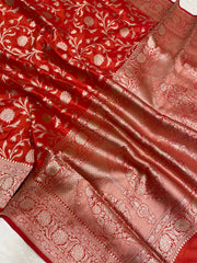 Pure Katan Silk Banarasi Handloom Saree - All Over Jaal Work - The Handlooms