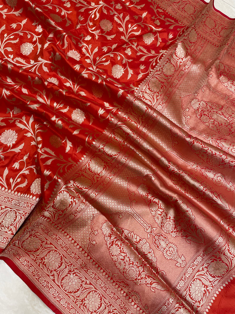 Pure Katan Silk Banarasi Handloom Saree - All Over Jaal Work - The Handlooms