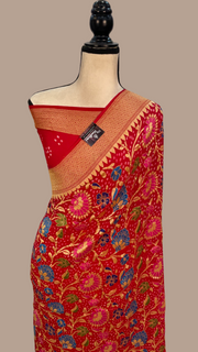 Pure Georgette Banarasi Bandhej Handloom Saree - with meenakari work - The Handlooms