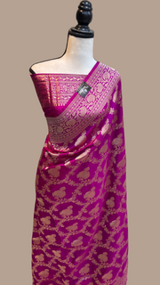 Pure Katan Silk Banarasi Handloom Saree - All over Jaal work - The Handlooms