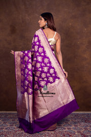 Dual tone Pure Katan Silk Banarasi Handloom Saree - All over Jaal work - The Handlooms