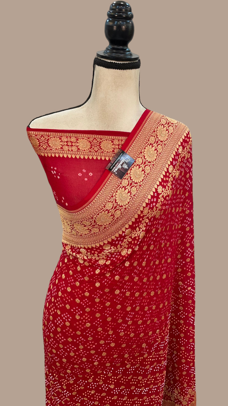 Pure Georgette Banarasi Bandhej Handloom Saree - The Handlooms