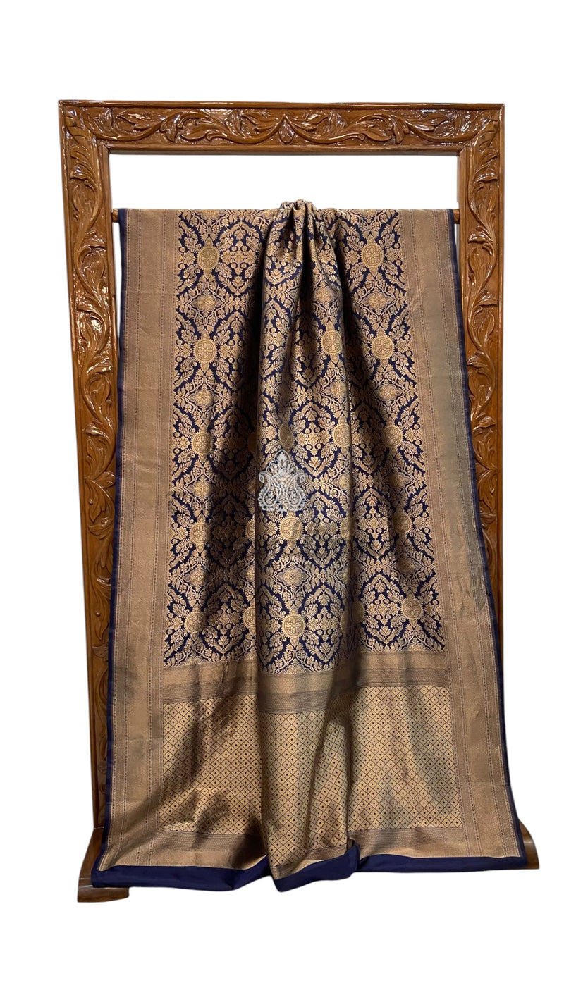 Tamannaah Bhatia Navy Blue Pure Katan Silk Banarasi Handloom Saree - Tanchui Brocade