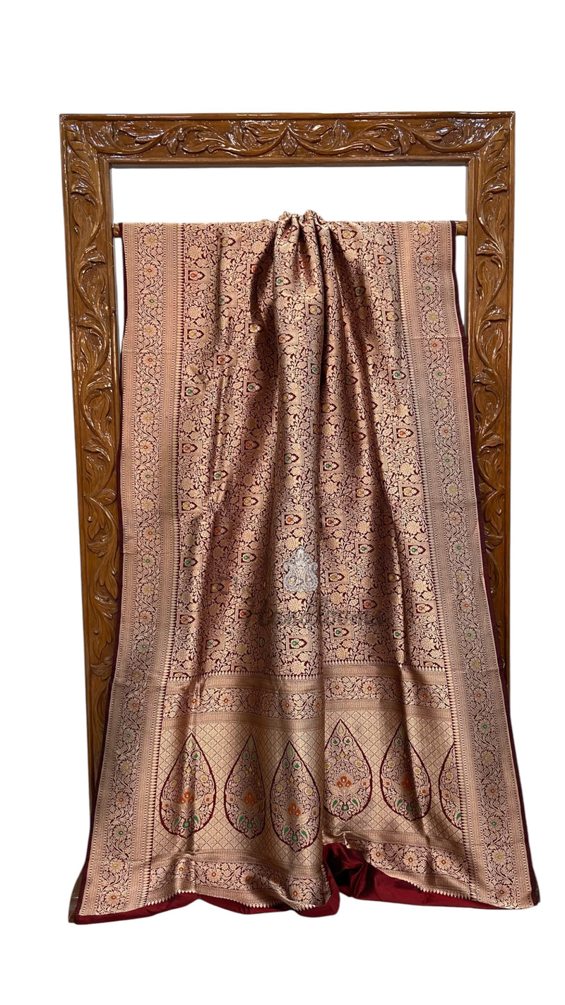 Regal Pure Katan Silk Banarasi Saree – Handwoven Tanchui Brocade With Meenakari
