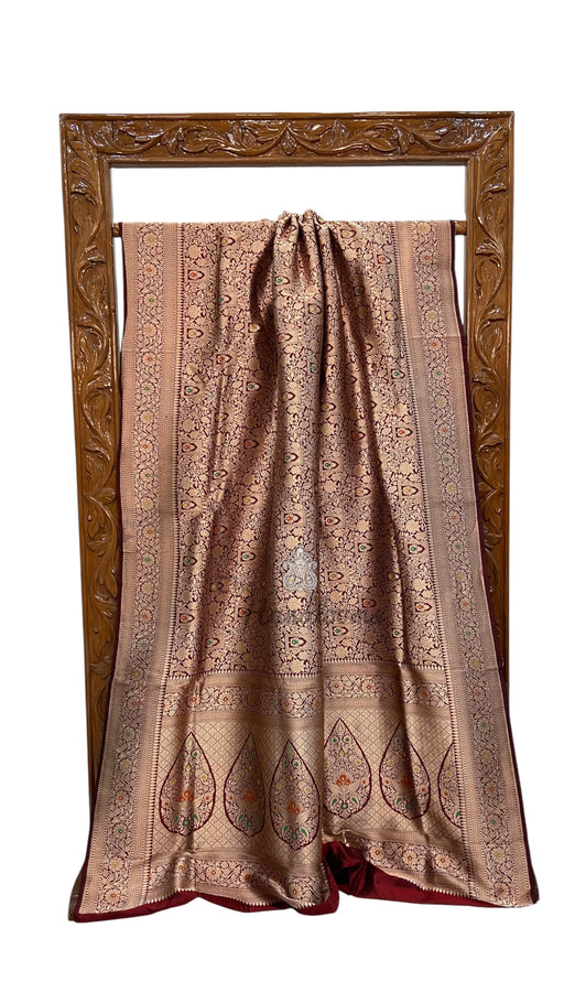 Regal Pure Katan Silk Banarasi Saree – Handwoven Tanchui Brocade With Meenakari - The Handlooms