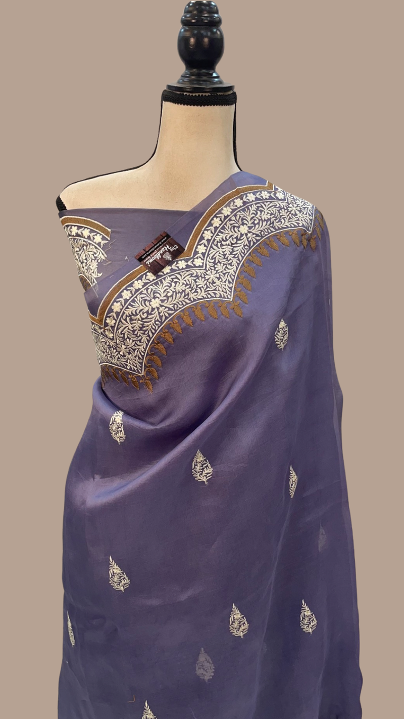 Pure Organza Chikankari Handloom Banarasi Saree - The Handlooms