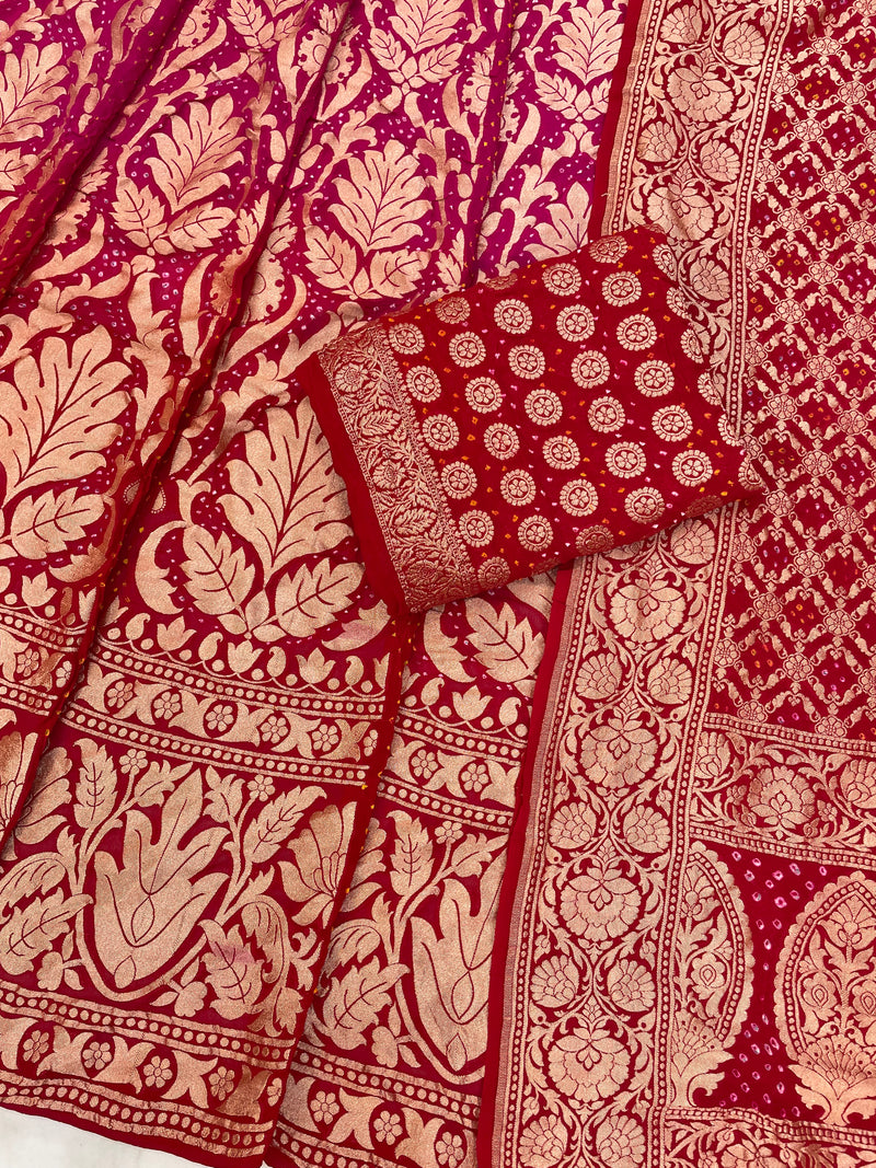Pure Khaddi Georgette Bandhani Handloom Banarasi Lehenga - The Handlooms