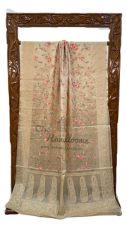 Tussar Silk Handloom Banarasi Saree With Chikankari - The Handlooms