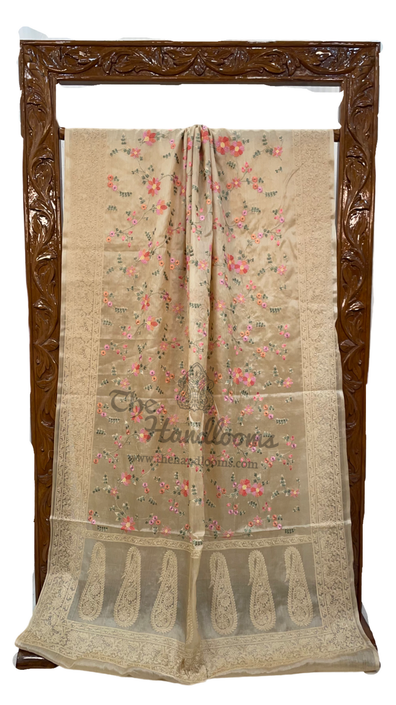 Tussar Silk Handloom Banarasi Saree With Chikankari - The Handlooms