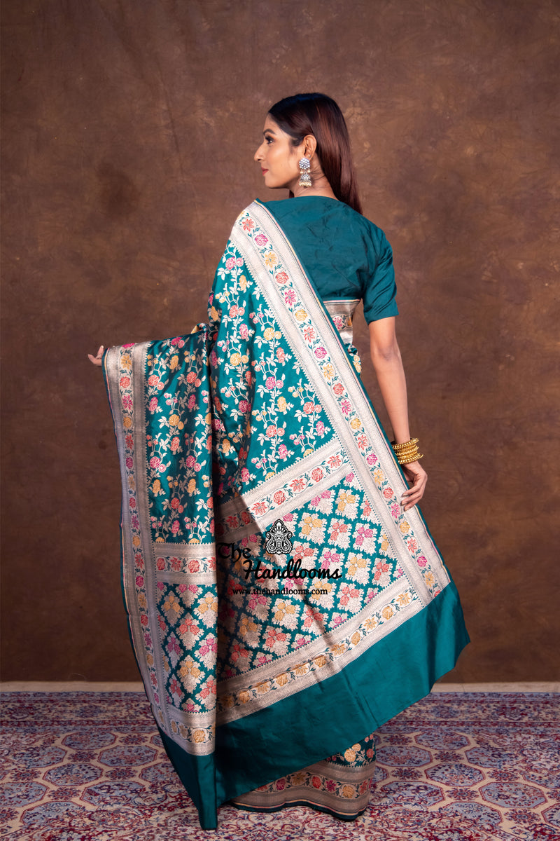 Pure Katan Silk Banarasi Handloom Saree - All over Jaal work - With Meenakari - The Handlooms
