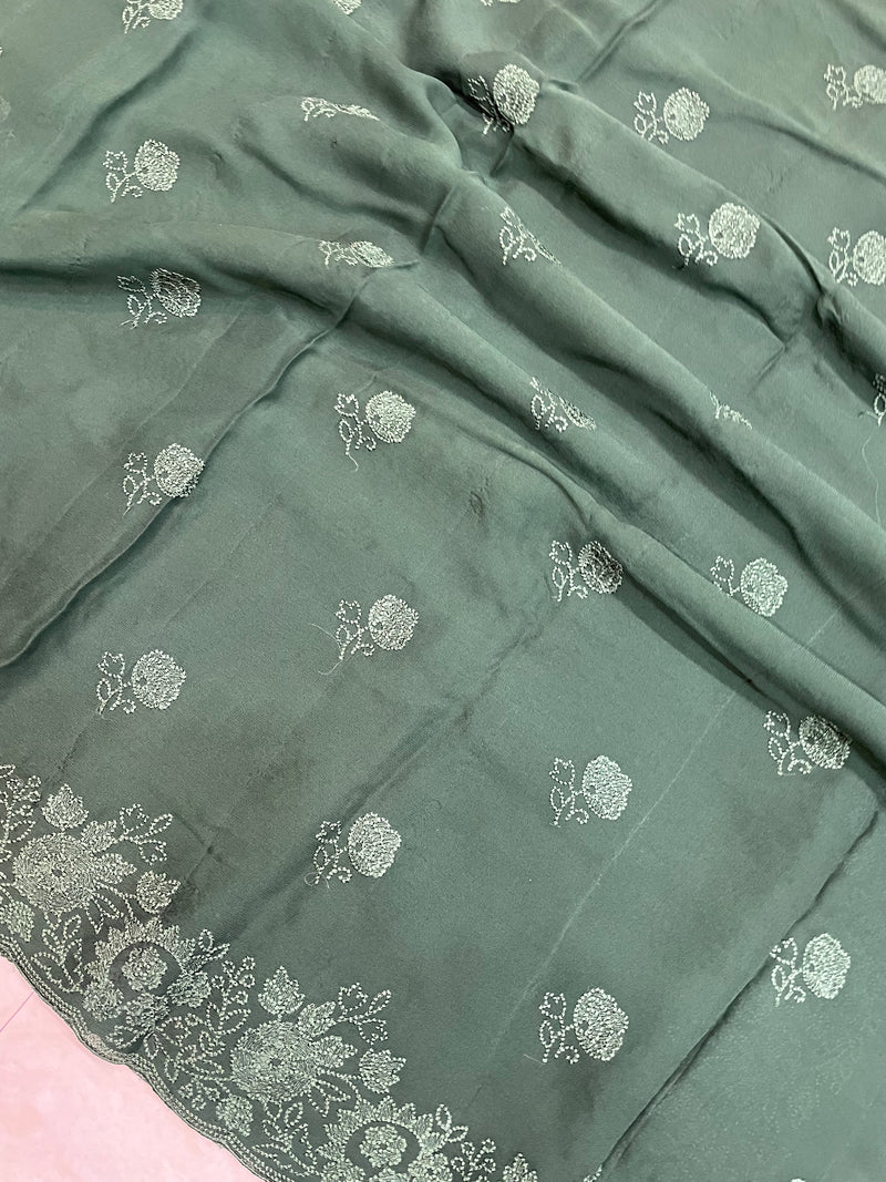 Pure Georgette Chikankari Handloom Banarasi Saree - The Handlooms