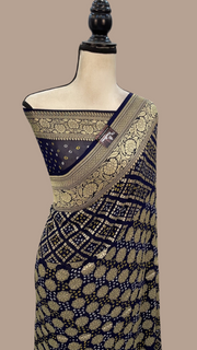 Pure Georgette Banarasi Bandhej Handloom Saree - The Handlooms