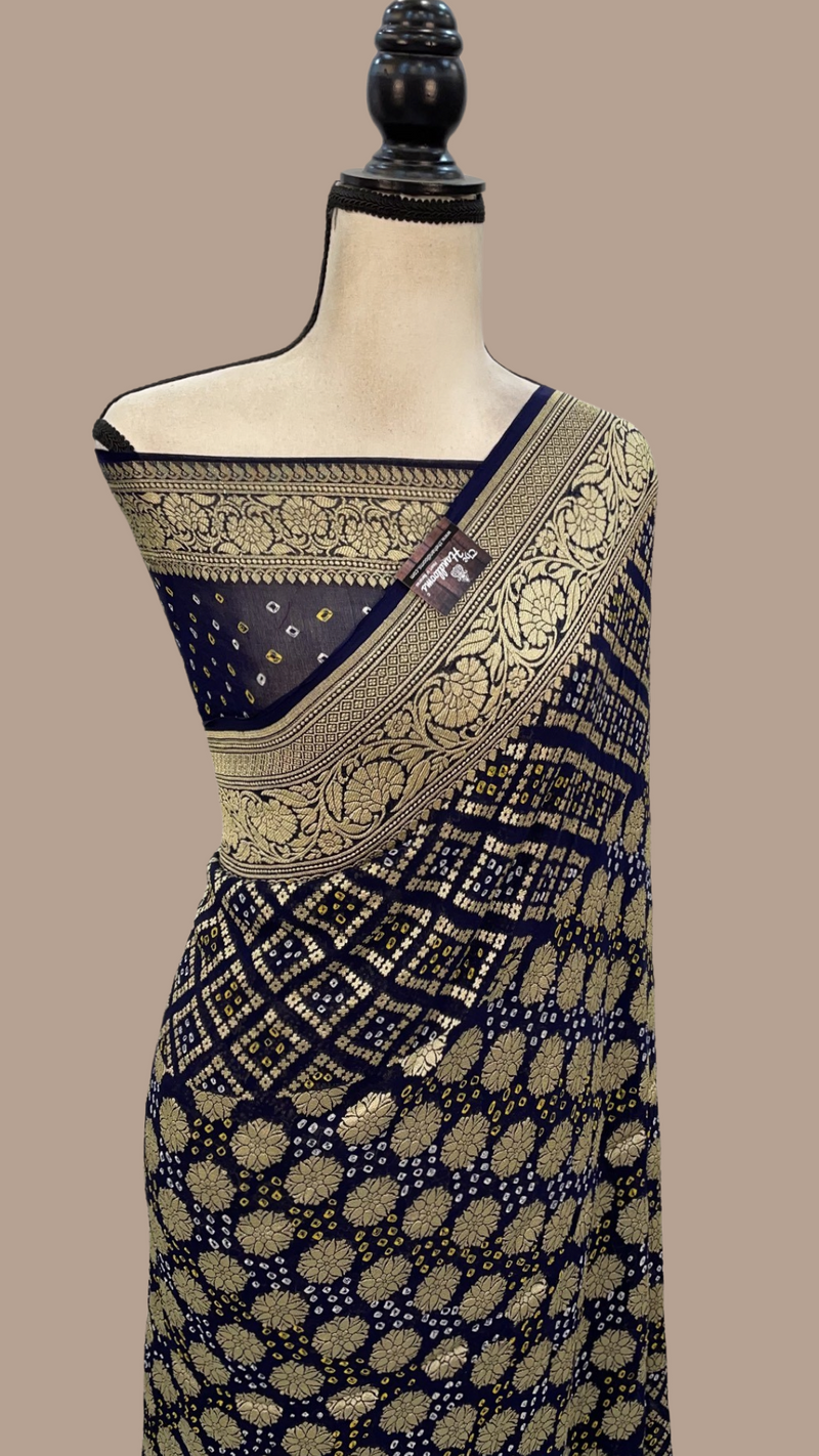 Pure Georgette Banarasi Bandhej Handloom Saree - The Handlooms