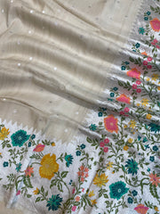 Tussar Georgette Handloom Banarasi Saree - Paithani Border - The Handlooms