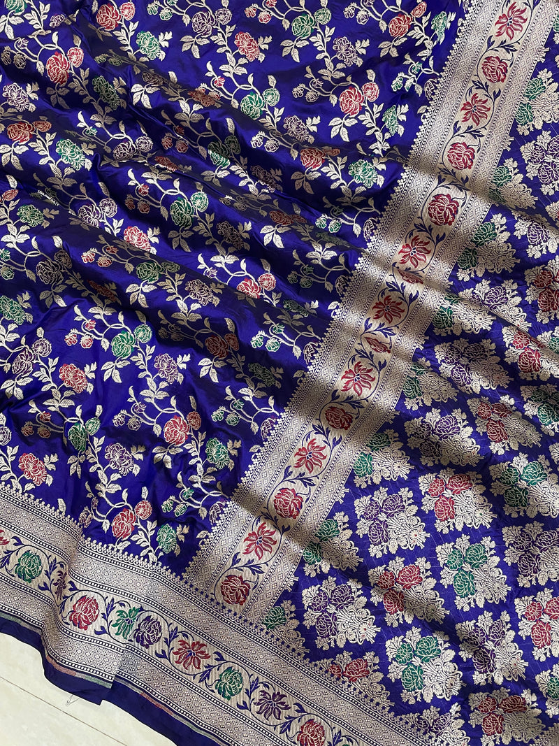Pure Katan Silk Banarasi Handloom Saree - All over Jaal work - With Meenakari - The Handlooms
