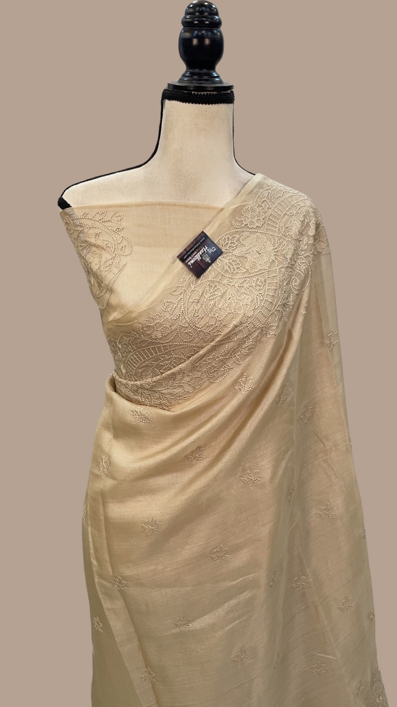 Tussar Silk Handloom Banarasi Saree With Chikankari - The Handlooms