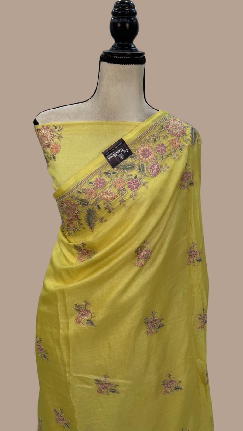 Tussar Silk Handloom Banarasi Saree With Chikankari - The Handlooms