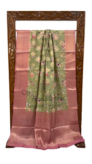 Pure Chiniya Silk Digital Print Handloom Banarasi Saree - The Handlooms