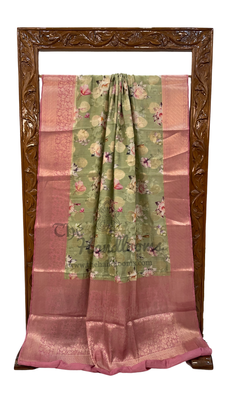 Pure Chiniya Silk Digital Print Handloom Banarasi Saree - The Handlooms