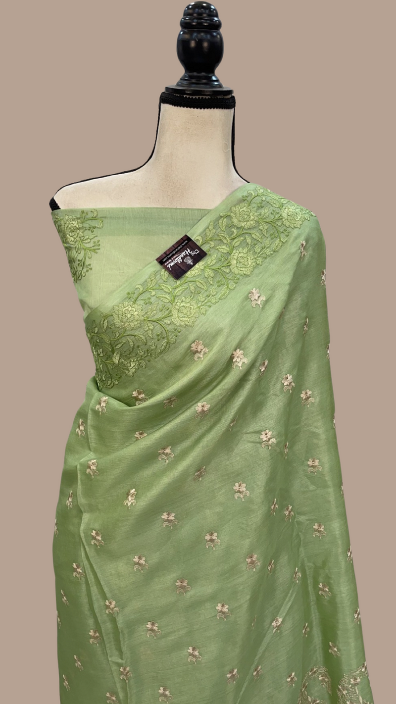 Tussar Silk Handloom Banarasi Saree With Chikankari - The Handlooms