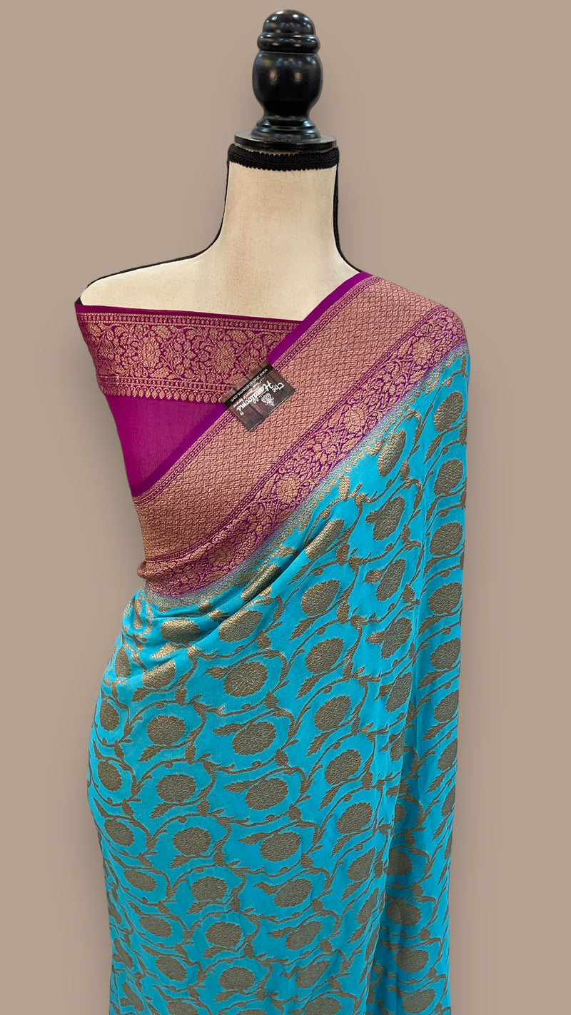 Khadki Georgette Banarasi Saree -  Antique zari - The Handlooms