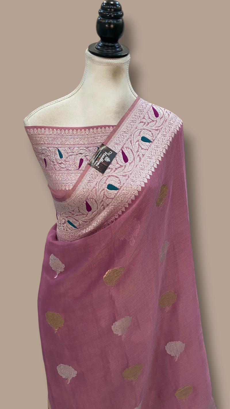Handloom Banarasi Khaddi Georgette Saree | All-Over Sona Roopa Kadua Motifs & Meenakari