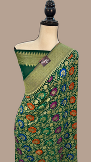 Pure Georgette Banarasi Bandhej Handloom Saree - with meenakari work - The Handlooms