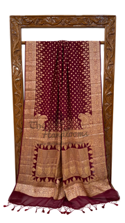 Maroon Pure Chiffon Khaddi Banarasi Saree - The Handlooms