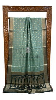 Mint Green Pure Tussar Silk Handloom Banarasi Saree - The Handlooms