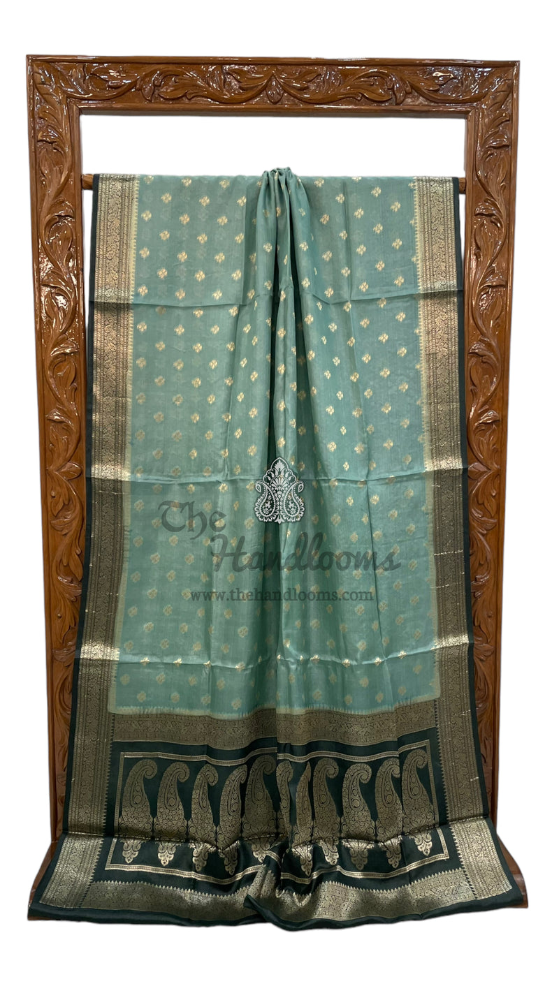 Mint Green Pure Tussar Silk Handloom Banarasi Saree - The Handlooms