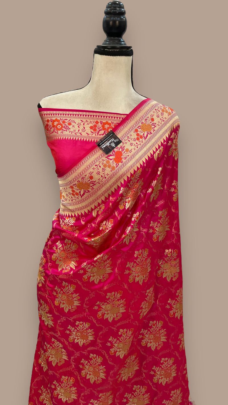 Pure Katan Silk Banarasi Handloom Saree - All over Jaal work with Meenakari - The Handlooms