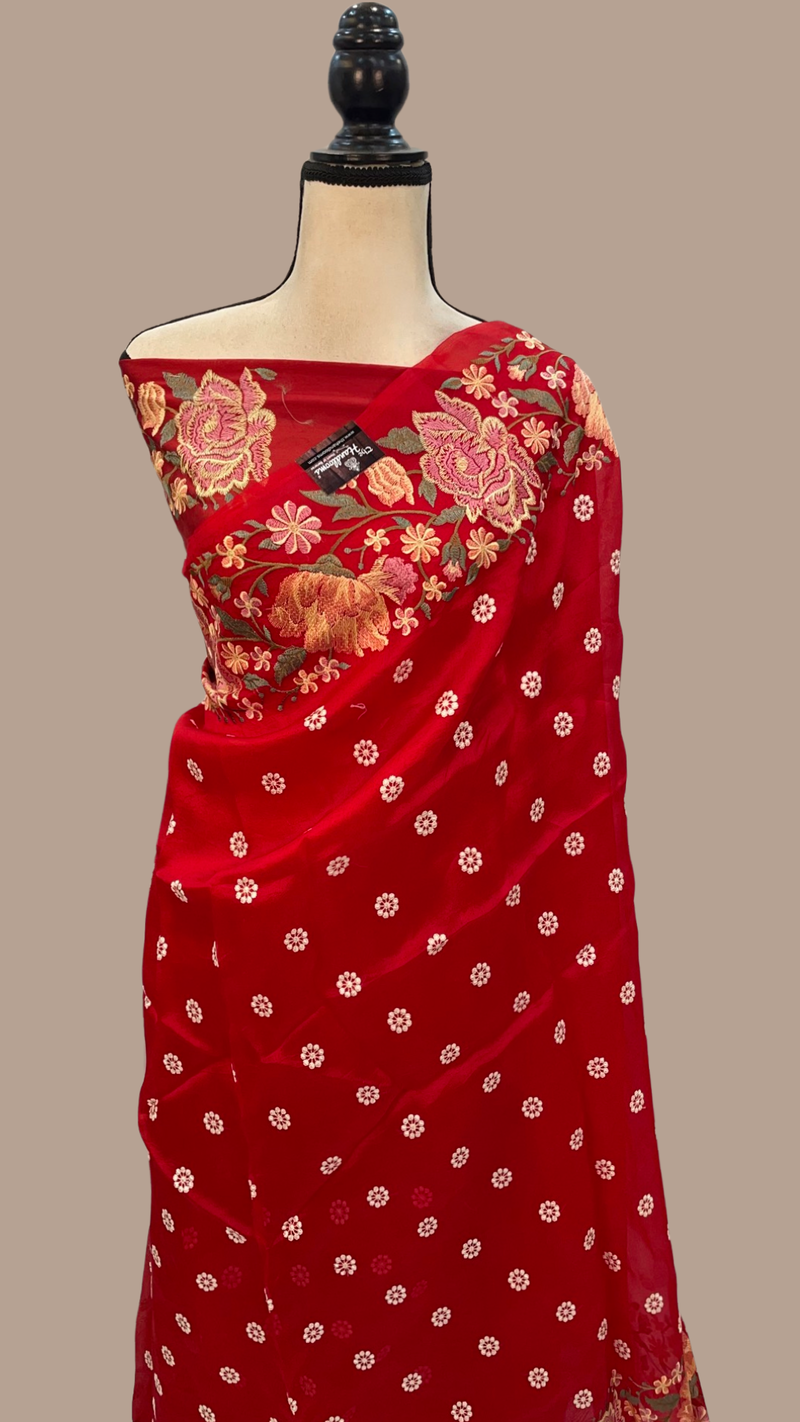 Pure Organza Chikankari Handloom Banarasi Saree - The Handlooms