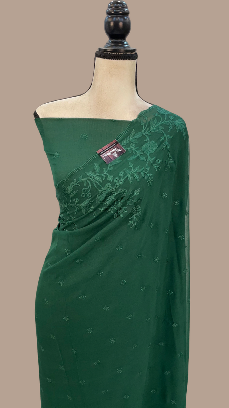 Pure Georgette Chikankari Handloom Banarasi Saree - The Handlooms