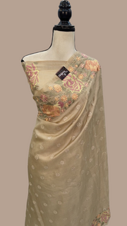 Tussar Silk Handloom Banarasi Saree With Chikankari - The Handlooms