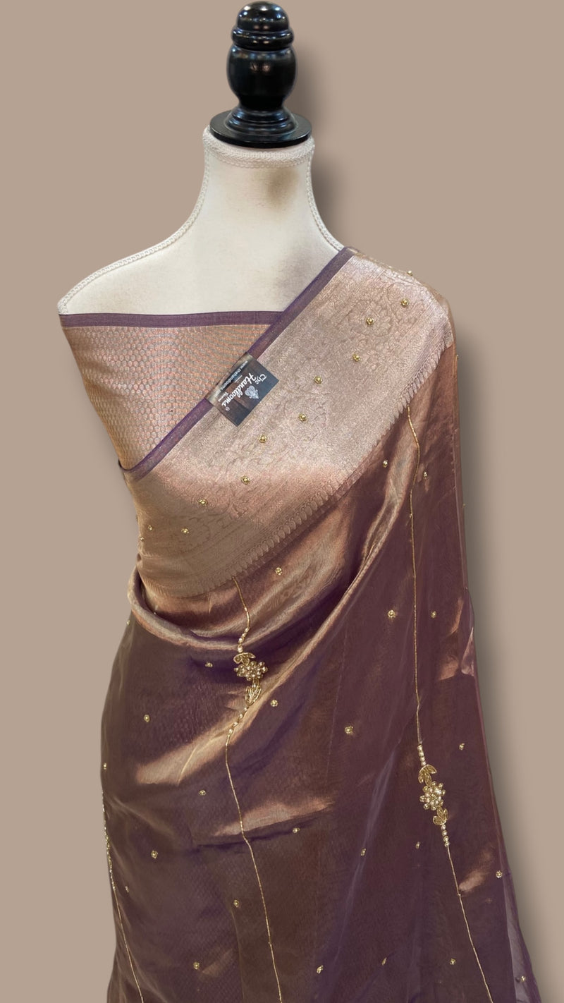 Pure Kora Tissue Silk Handloom Banarasi Saree - Handwork