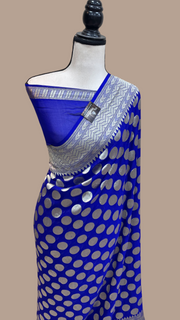 Royal Blue Khaddi Georgette Handloom Banarasi Saree - The Handlooms