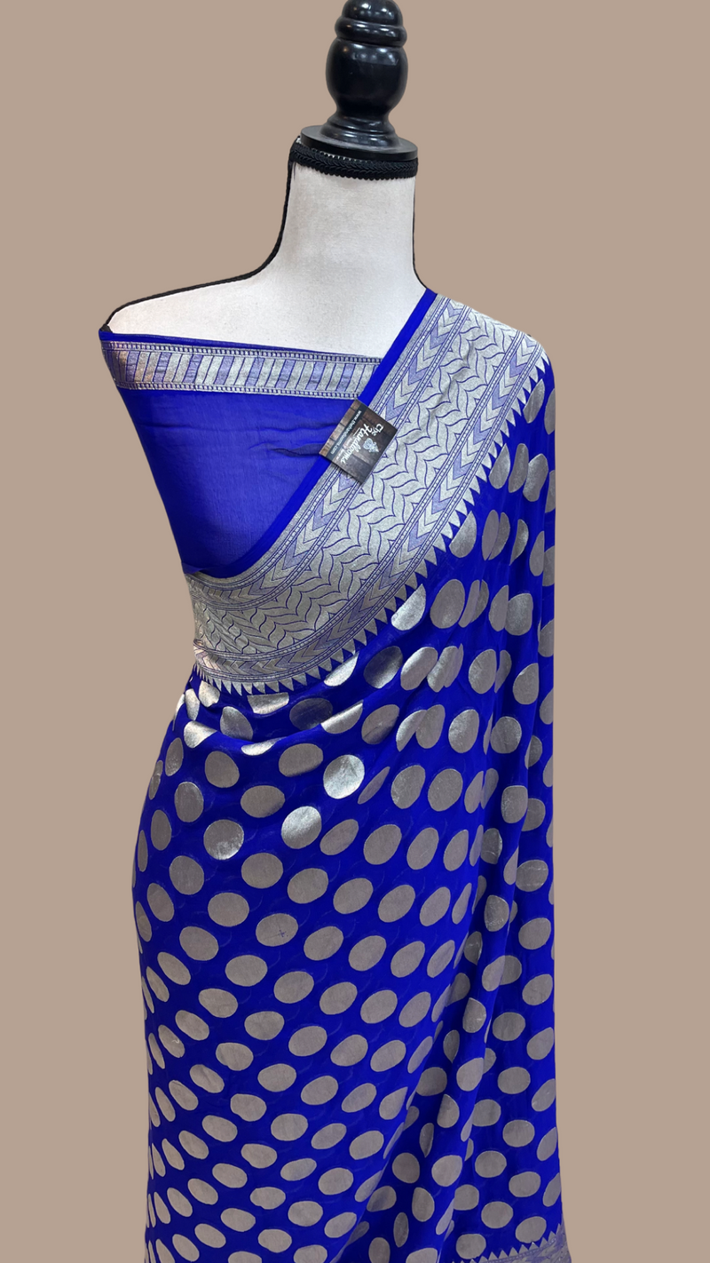 Royal Blue Khaddi Georgette Handloom Banarasi Saree - The Handlooms