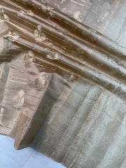 Cream Pure Dupion Silk Banarasi Saree - Gold Zari - The Handlooms