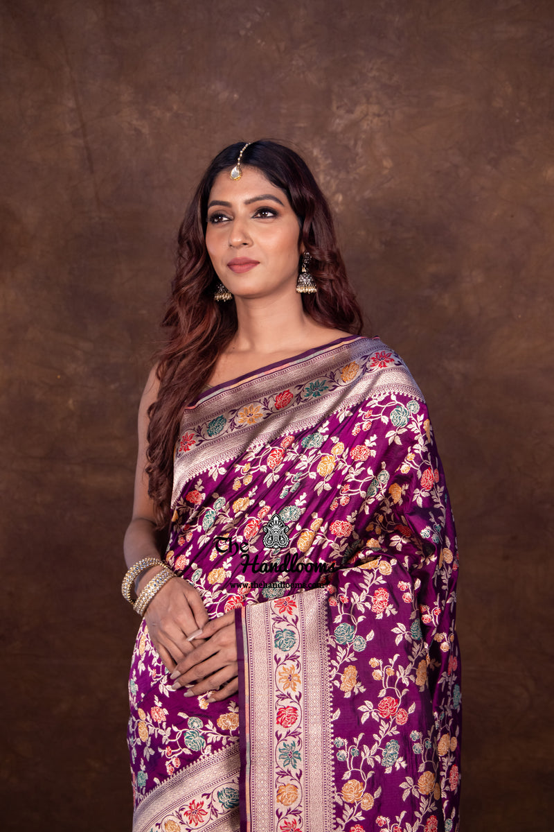 Pure Katan Silk Banarasi Handloom Saree - All over Jaal work with Meenakari - The Handlooms