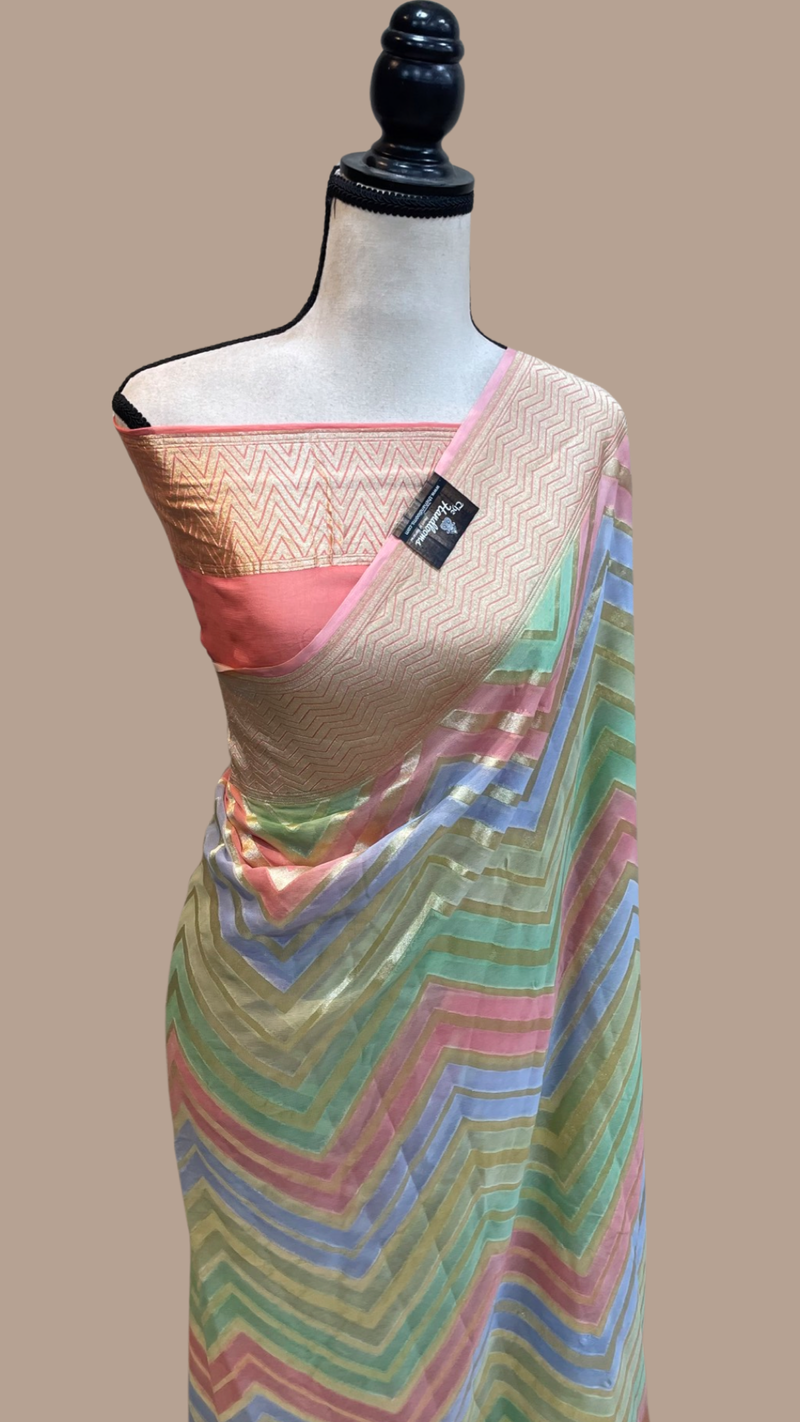 Pure Khaddi Georgette Rangkat Handloom Banarasi Saree - The Handlooms